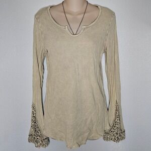 Y2k T Party Long Sleeve Thermal Knit Lace Embellished Bell Sleeve Top